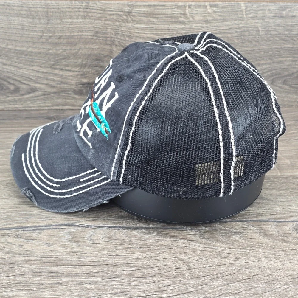 Born Free Hat KBETHOS Cap Womens Adjustable Strap Back Black Distressed Trucker